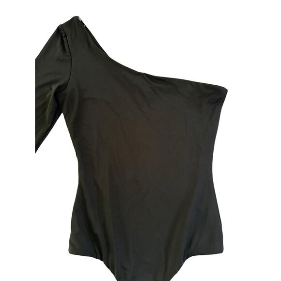 Windsor Small Solid Black One-Shoulder Long Sleeve Bodysuit #3269 - Picture 7 of 10